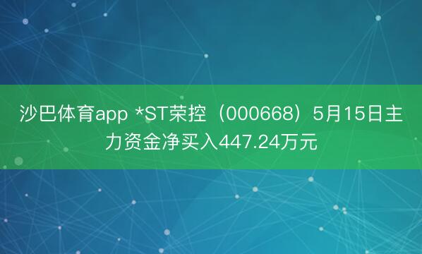 沙巴体育app *ST荣控（000668）5月15日主力资金净买入447.24万元