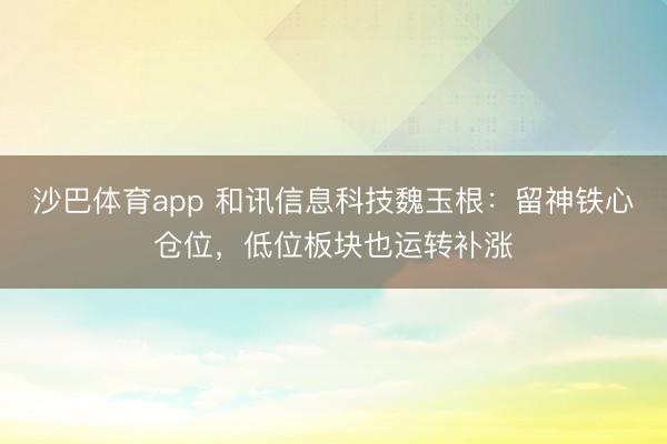 沙巴体育app 和讯信息科技魏玉根：留神铁心仓位，低位板块也运转补涨