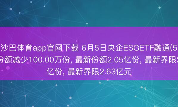 沙巴体育app官网下载 6月5日央企ESGETF融通(560810)份额减少100.00万份， 最新份额2.05亿份， 最新界限2.63亿元