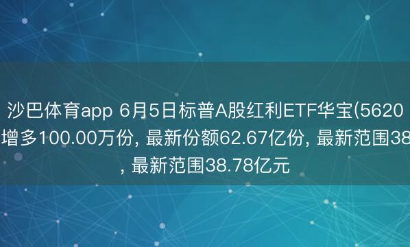 沙巴体育app 6月5日标普A股红利ETF华宝(562060)份额增多100.00万份， 最新份额62.67亿份， 最新范围38.78亿元